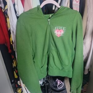 Green Zip Up Hoodie with Pink Argyle Heart
